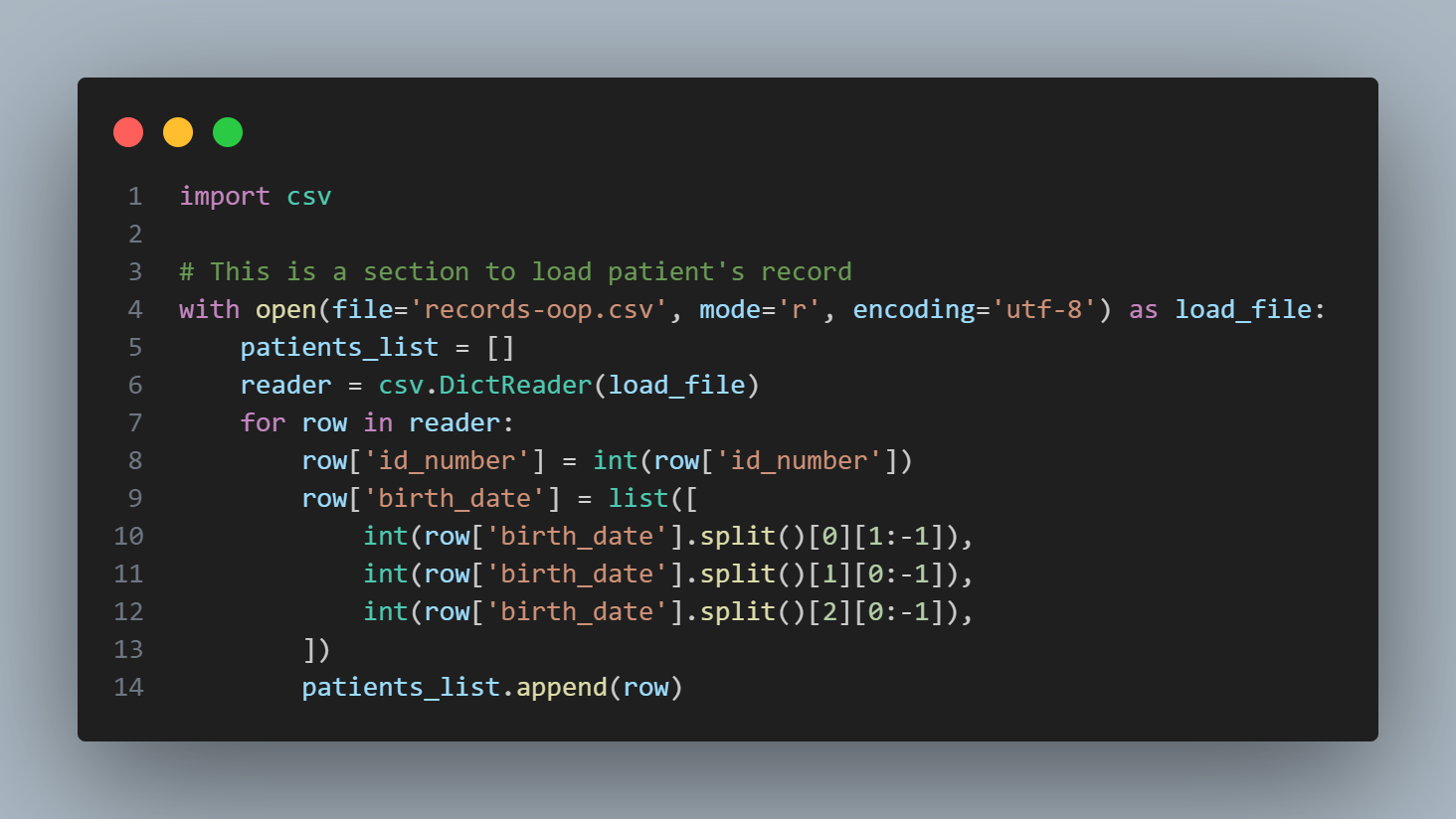 patient's data loading
