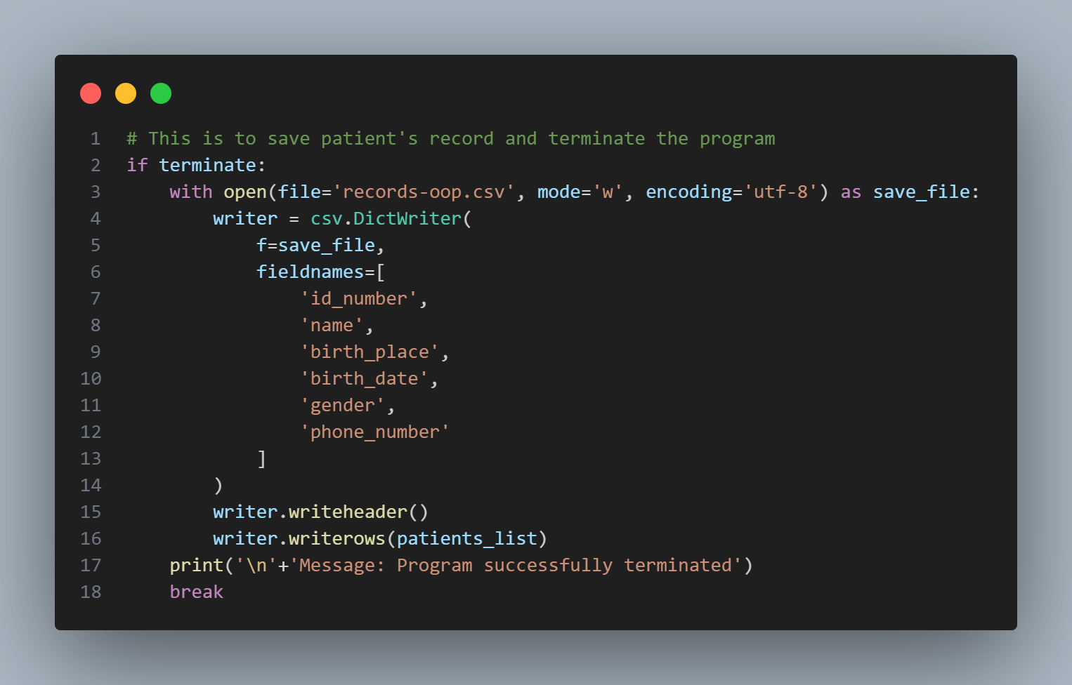 patient's data saving